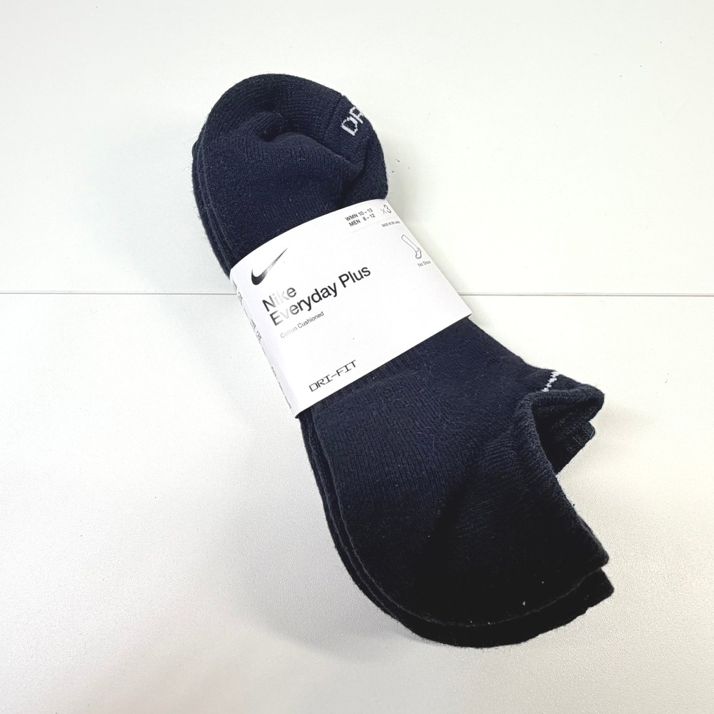 Nike Everyday Plus Cushioned No Show Socks Women 10-13 Black Dri-Fit Training L